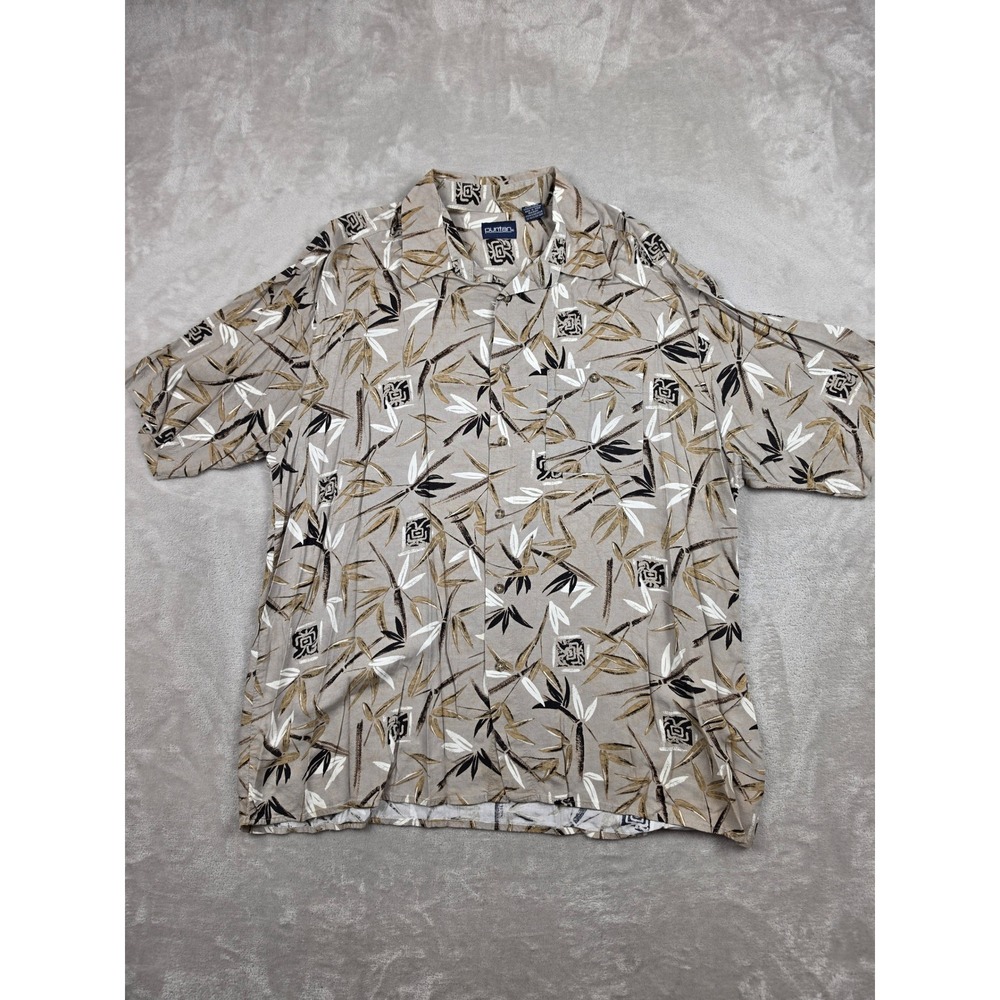 Vintage Puritan Button Up Shirt Mens XL Brown Bamboo Leaf Rayon Short Sleeve